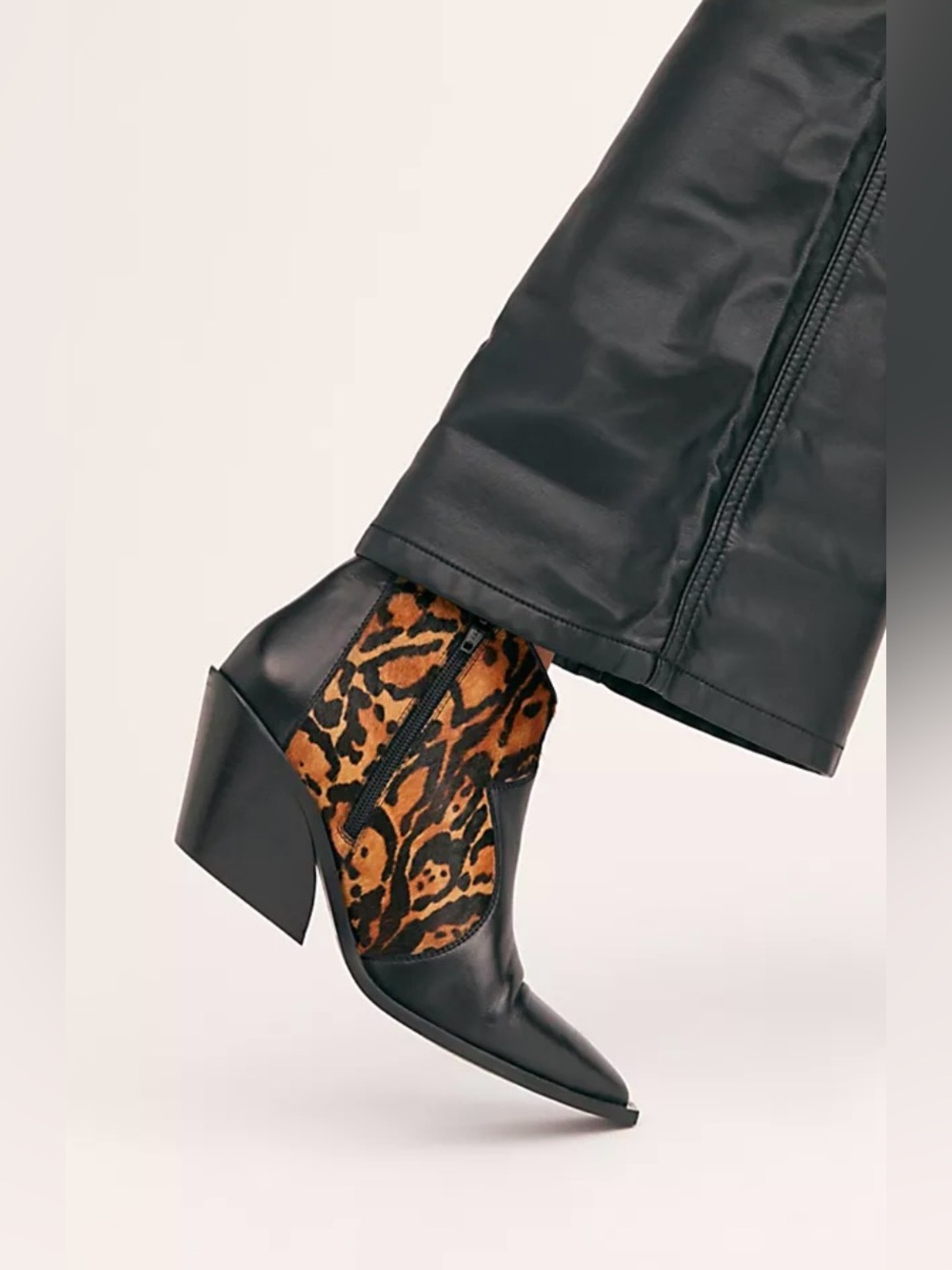 FREE PEOPLE Sz 36 Kaydence Leopard Print Pony Hair Leather Zipper Ankle Boots